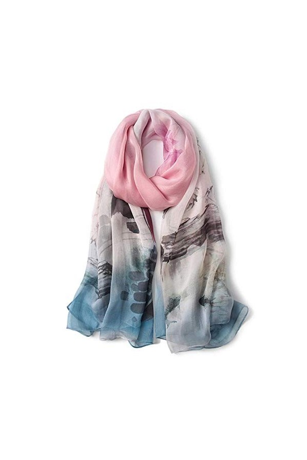 Foulards Écharpe en soie pour femmes crème solaire longue écharpe en soie imprimée écharpe à double usage gland long châle em