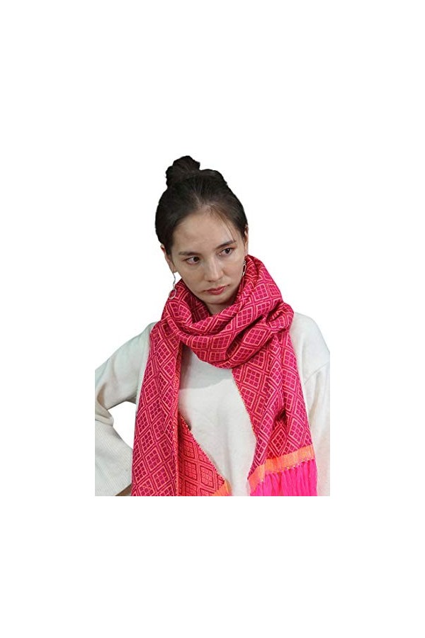 Interact China Echarpe femme éthnique 100% tissée à la main écharpe élégante réversible foulard long châle commerce équitable