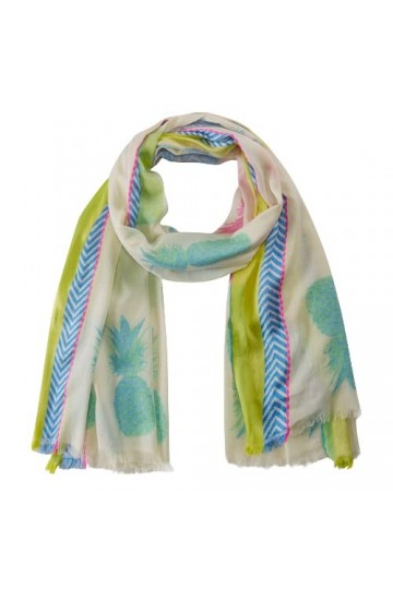 Codello Écharpe exclusive avec motif ananas et broderie à la main en blanc, Blanc., 70 x 180 cm