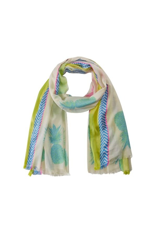 Codello Écharpe exclusive avec motif ananas et broderie à la main en blanc, Blanc., 70 x 180 cm