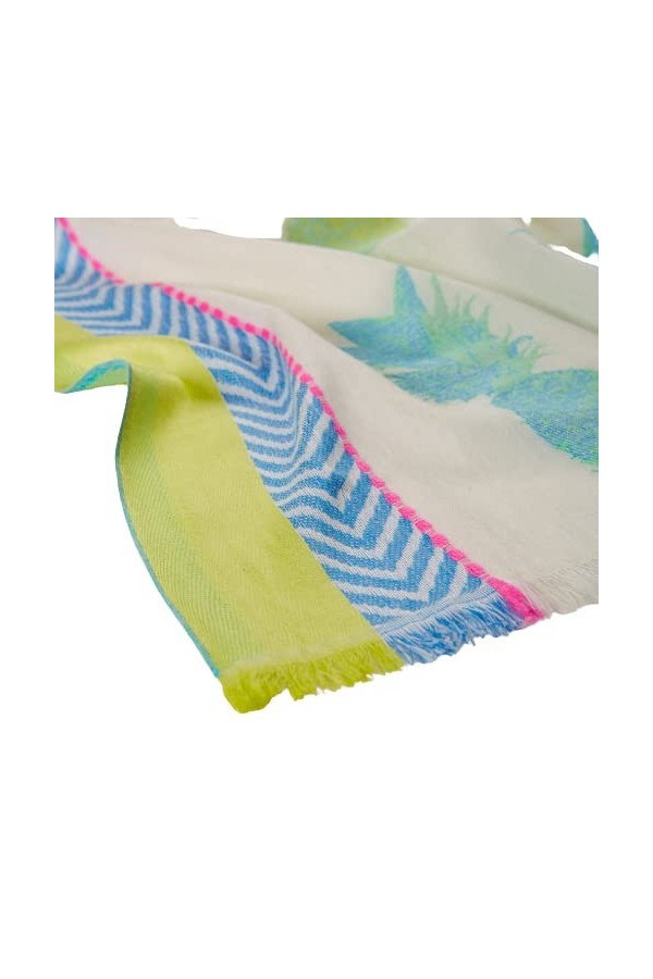 Codello Écharpe exclusive avec motif ananas et broderie à la main en blanc, Blanc., 70 x 180 cm