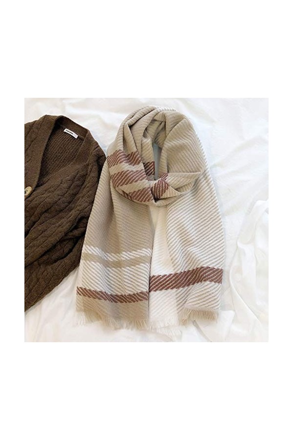 Écharpe géométrique assortie de couleur châle double usage Épaissie chaleur imitation cachemire longue écharpe bavoir femmes 