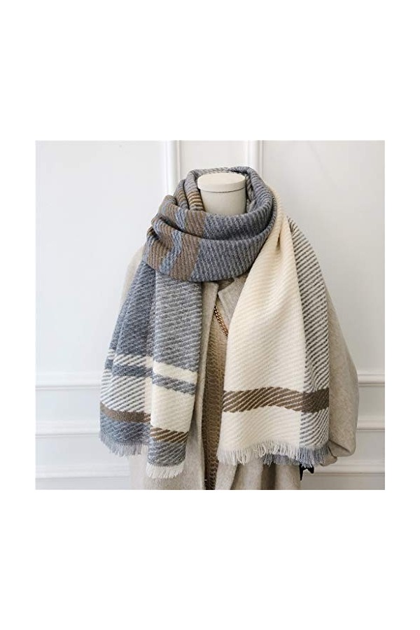 Écharpe géométrique assortie de couleur châle double usage Épaissie chaleur imitation cachemire longue écharpe bavoir femmes 