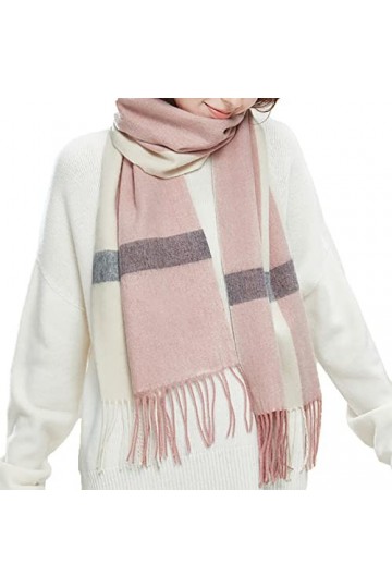RAN Écharpe Femme avec Gland, Laine Pure Automne et Hiver épaissir Echarpe Chaude, Foulard Joli tricoté for Les Femmes Filles