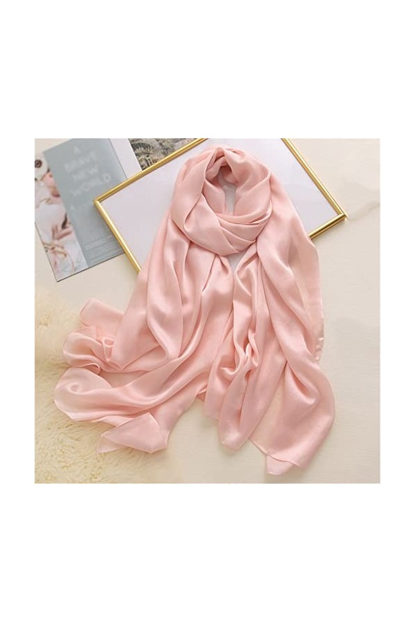 écharpe pour Femmes Rose Printemps Automne Soie Pure écharpe pour Femmes été climatiseur Chambre Long châle A, Taille Moyenn