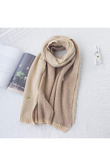 Tricoté Laine Chaude Écharpe Femmes Automne et Hiver Épaississement Étudiant Broderie Bavoir Double Usage Color : C 