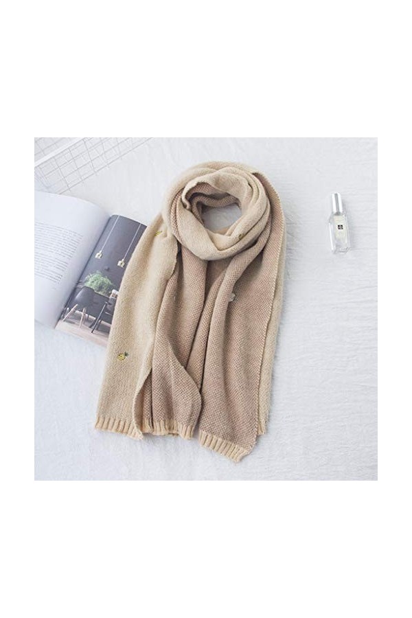 Tricoté Laine Chaude Écharpe Femmes Automne et Hiver Épaississement Étudiant Broderie Bavoir Double Usage Color : C 