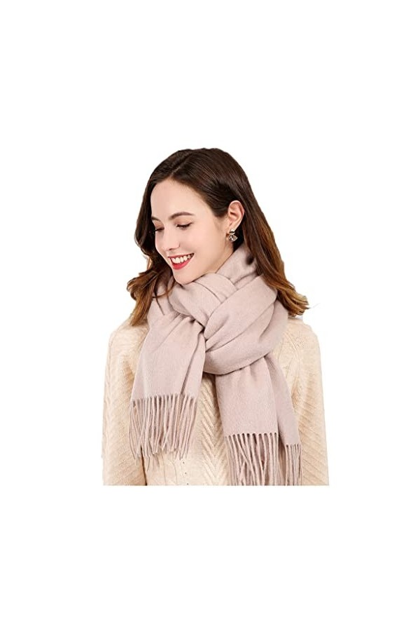 Tlilyy Écharpe en Laine dhiver pour Femmes châles épaissir Chaud Doux écharpes Solides Longs Glands écharpes 70.8x27.5in pou