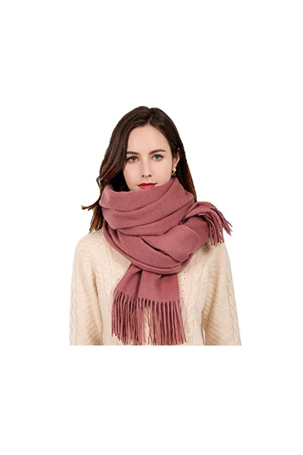 Tlilyy Écharpe en Laine dhiver pour Femmes châles épaissir Chaud Doux écharpes Solides Longs Glands écharpes 70.8x27.5in pou