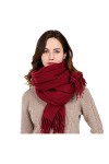 Tlilyy Écharpe en Laine dhiver pour Femmes châles épaissir Chaud Doux écharpes Solides Longs Glands écharpes 70.8x27.5in pou