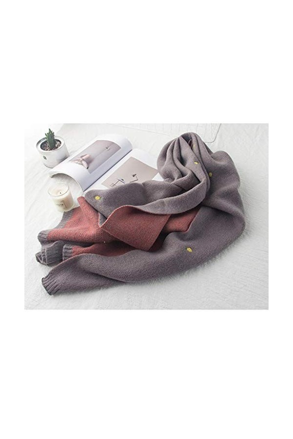 Tricoté Laine Chaude Écharpe Femmes Automne Et Hiver Épaississement Étudiant Broderie Bavoir Double Usage Color : D 