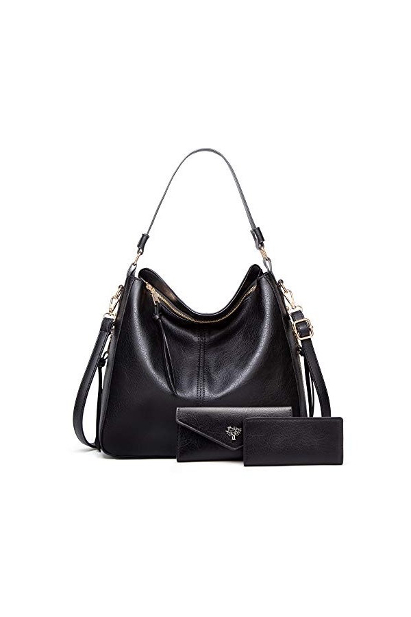 BestoU Sac a Main Femmes PU Cuir Sac à Bandoulière Dépaule Fourre-Tout Portefeuille 3pcs Set Marron 