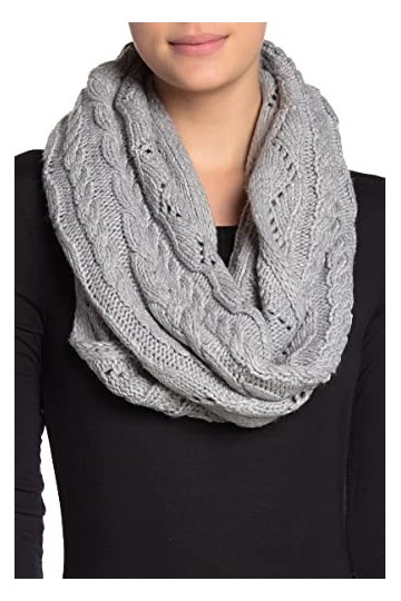 MICHAEL KORS Pointelle Cable Knit Infinity Scarf Pearl Heather Grey