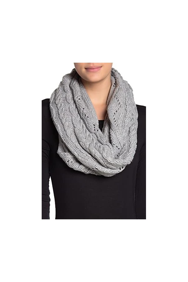 MICHAEL KORS Pointelle Cable Knit Infinity Scarf Pearl Heather Grey