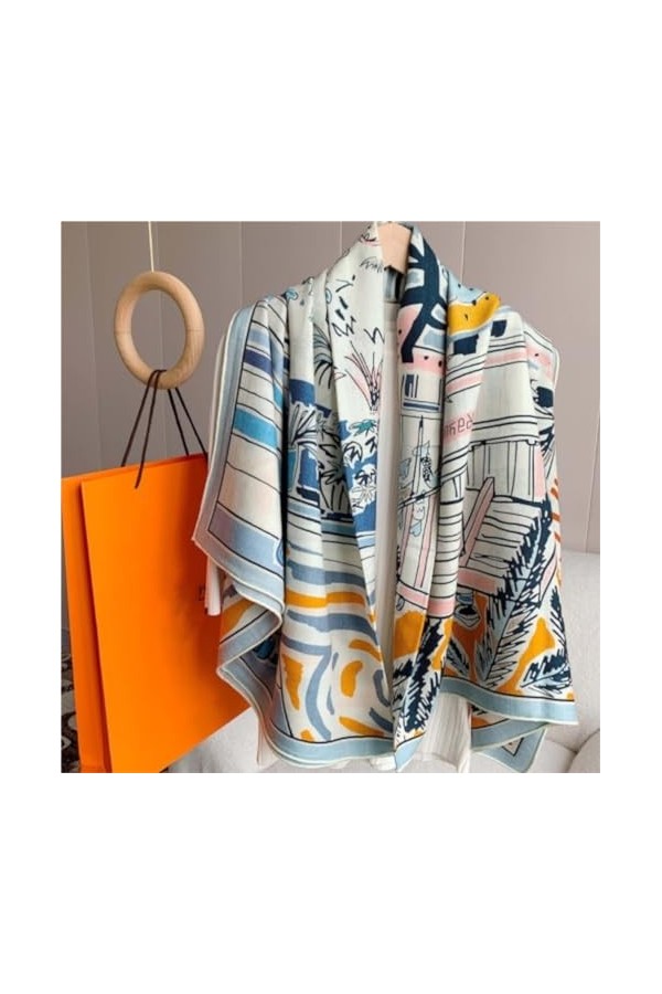 Echarpe Châle Foulard Etole Écharpe Carrée En Cachemire, Écharpe En Soie De Mûrier, Châle Chaud Dhiver Épais Pour Femmes Éch