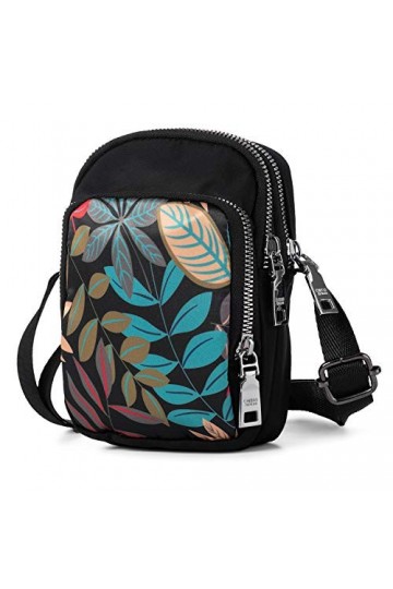 LaRechor Petit Sac à Bandoulière en Tissu Sacoche Étui pour Téléphone Portable Mini Pochette de Femme Fille, 3 Poches Zippées