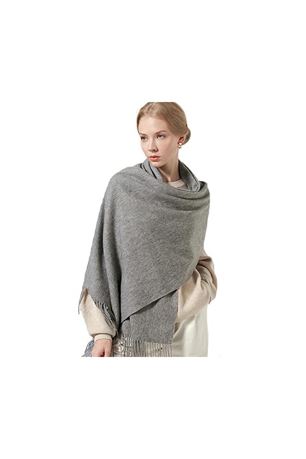 OVLAJ Echarpe Femme Hiver Écharpe en Laine Femmes Châles Chauds Et Wraps pour Les Dames Volées-Grey,180X60Cm