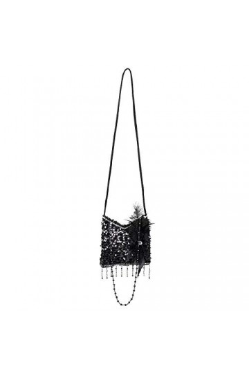 Boland 36000 - Sac à main Flapper, noir, 19 x 19 cm, paillettes, perles, plumes, scintillement, charleston, années 20, carnav