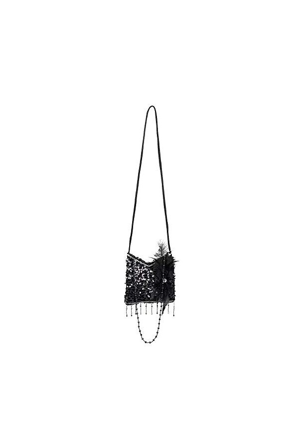 Boland 36000 - Sac à main Flapper, noir, 19 x 19 cm, paillettes, perles, plumes, scintillement, charleston, années 20, carnav