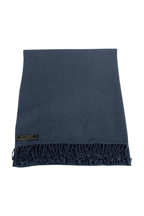 CJ Apparel Couleur Unique Style Tissé en Sergé 100% Cachemire Châle Echarpe Manteau Etole Plaid Pashmina Nouvelle Gris Foncé