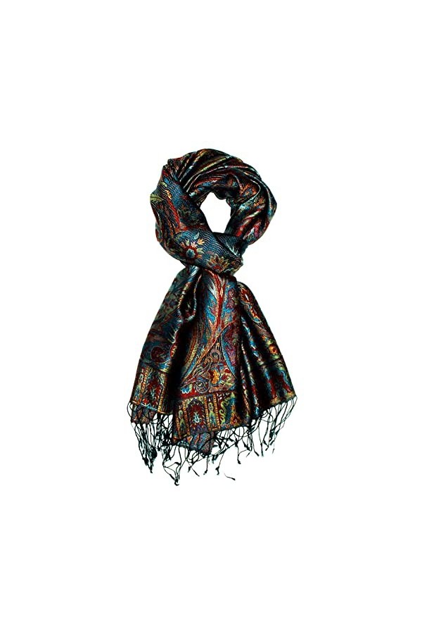 Lorenzo Cana Pashmina Foulard jacquard tissé 100 % soie Motif cachemire Écharpe en soie pashmina Multicolore 70 x 190 cm - - 