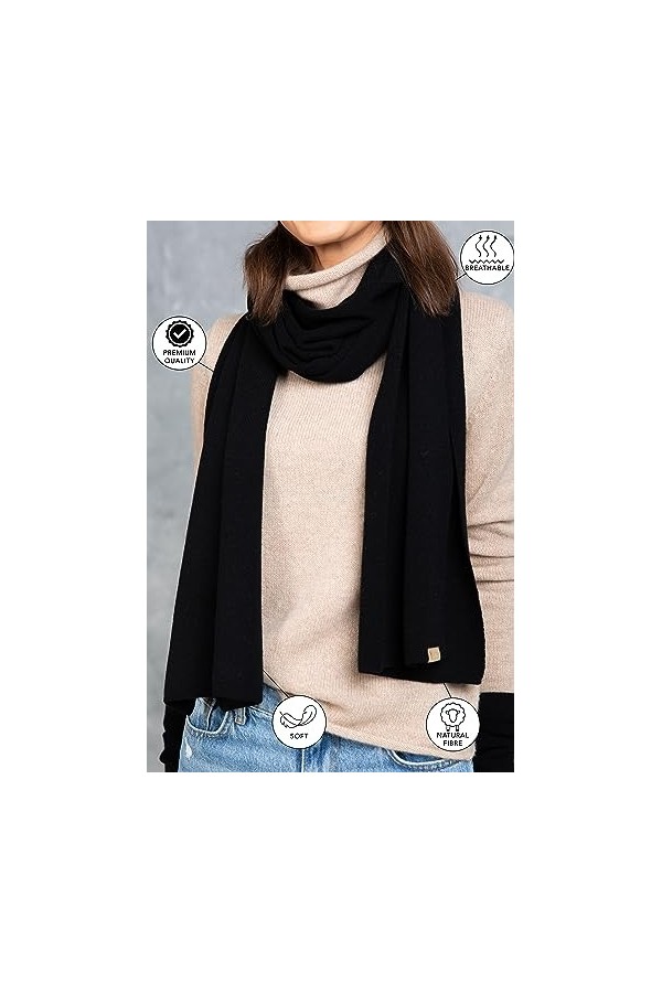 KNITAS Écharpe tricotée en laine mérinos et cachemire pour homme et femme I Écharpe chaude tricotée automne hiver I Écharpe c