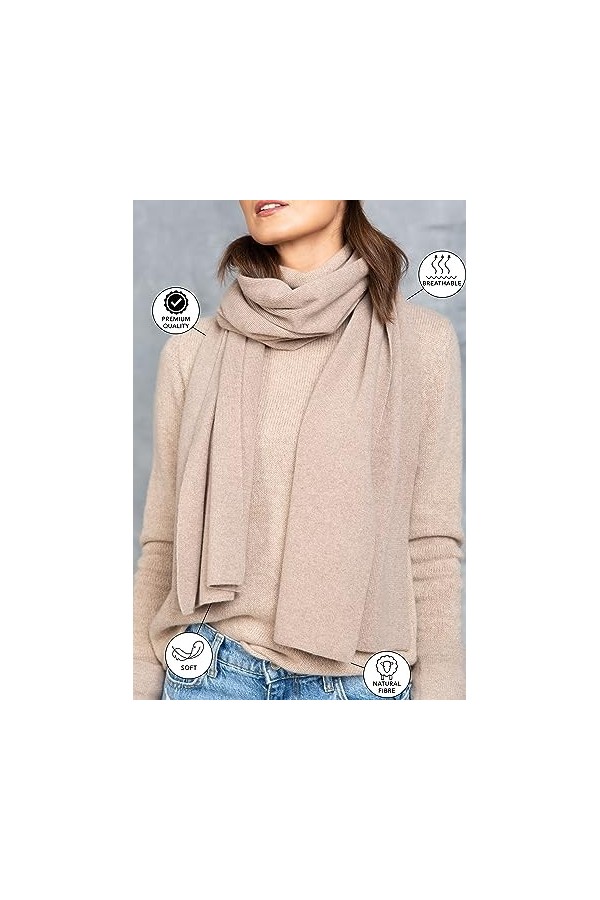 KNITAS Écharpe tricotée en laine mérinos et cachemire pour homme et femme I Écharpe chaude tricotée automne hiver I Écharpe c