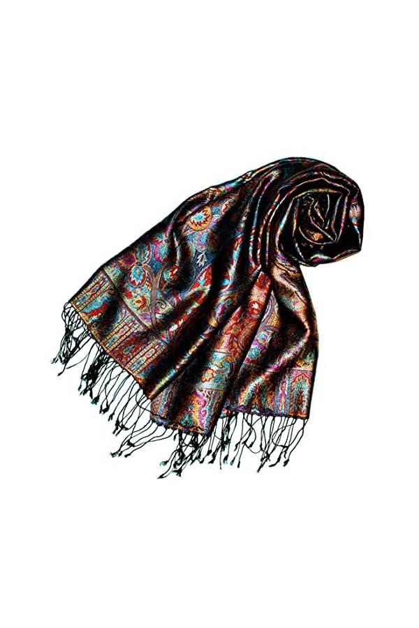 Lorenzo Cana Pashmina Foulard jacquard tissé 100 % soie Motif cachemire Écharpe en soie pashmina Multicolore 70 x 190 cm - - 