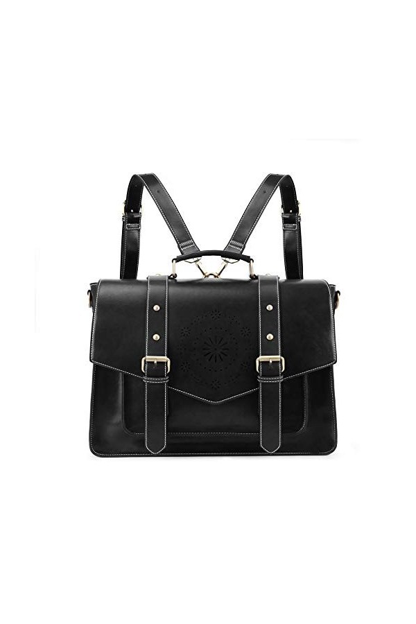 ECOSUSI Sac Cartable Vintage Femme Sac à Dos pour Ordinateur Portable 15,6 Pouces Sacs Bandoulière Sac à Main Malette Bureau,