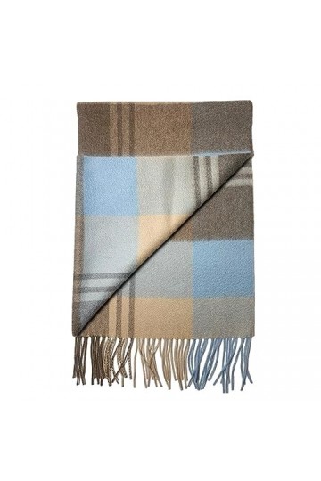 HOTDAY Écharpe dhiver 100 % cachemire pour femme, super douce et chaude, bleu/carreaux, 70.5" L x 12.0" W