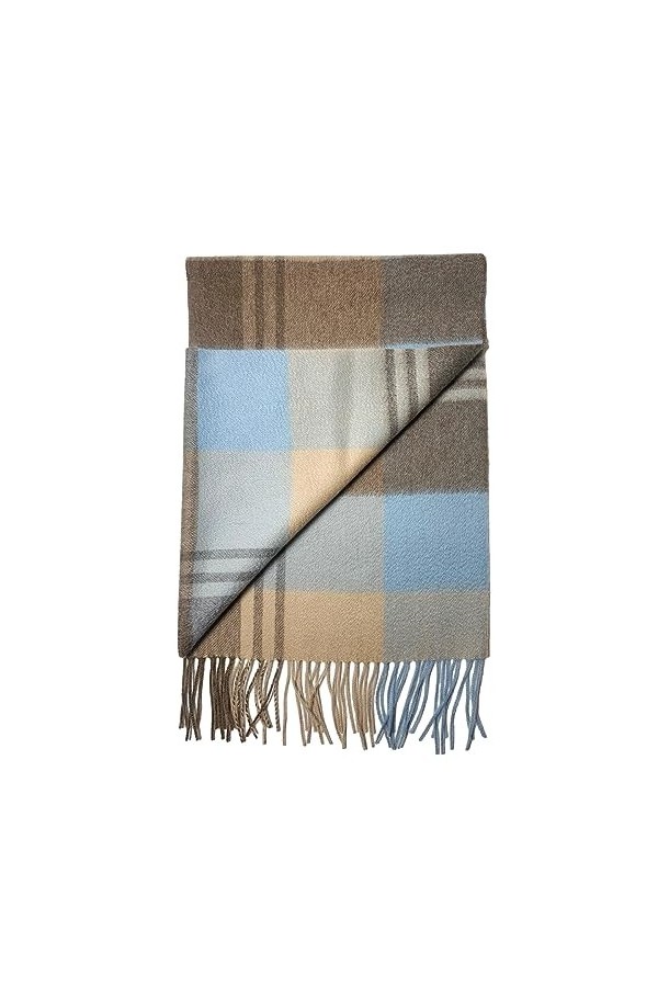 HOTDAY Écharpe dhiver 100 % cachemire pour femme, super douce et chaude, bleu/carreaux, 70.5" L x 12.0" W