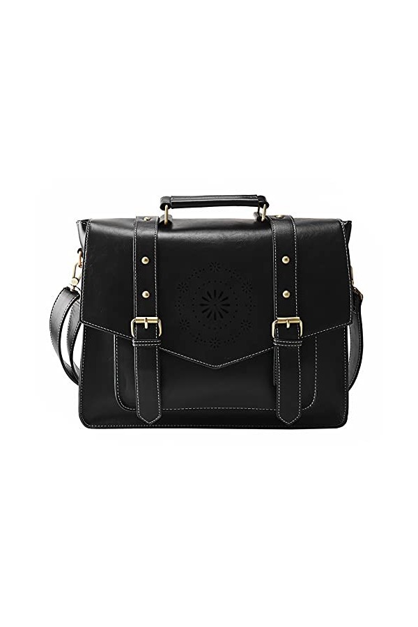 ECOSUSI Sac Cartable Vintage Femme Sac à Dos pour Ordinateur Portable 15,6 Pouces Sacs Bandoulière Sac à Main Malette Bureau,