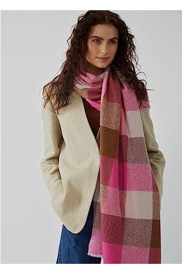 Codello Écharpe pour femme en laine élégante avec motif à carreaux tissés, Rose, taille unique