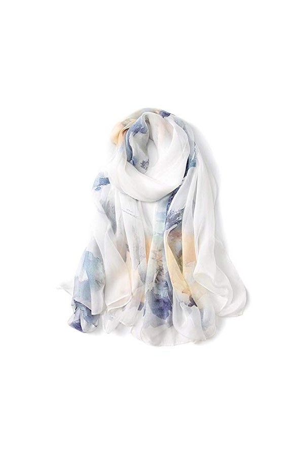 Écharpes Foulard en Soie pour Femmes Impression de Protection Solaire Gaze Section Mince Châle en Soie Gland Châle Long Embal