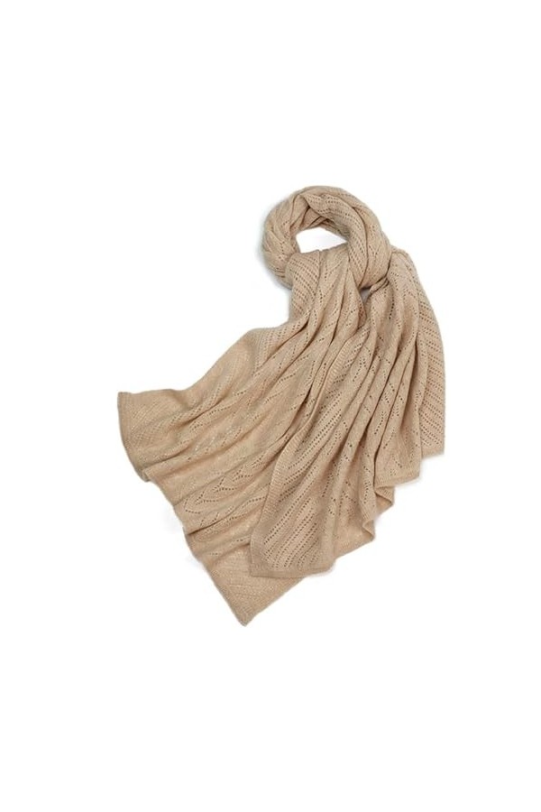 HOTDAY Écharpe creuse en cachemire pur de couleur unie pour femmes, écharpe dhiver et chaude, kaki, taille unique