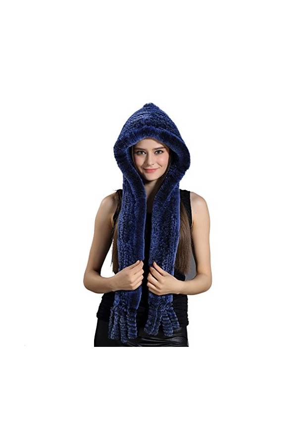 BeFur Écharpe Avec Chapeau En Fourrure De Lapin Femme Écharpe Châle Chaud Hiver Color 13