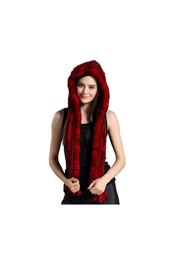 BeFur Écharpe Avec Chapeau En Fourrure De Lapin Femme Écharpe Châle Chaud Hiver Color 13