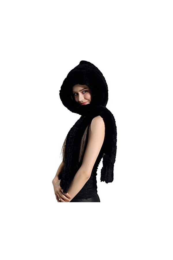 BeFur Écharpe Avec Chapeau En Fourrure De Lapin Femme Écharpe Châle Chaud Hiver Color 13