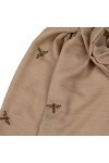 Écharpe Femme Anais Main Brodée Abeille Beige Laine Coton