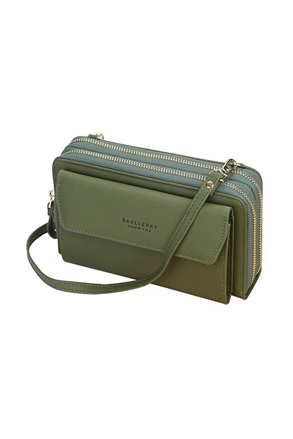 Sacs Bandoulière Femme Pochette Téléphone Portable avec Porte Cartes et 2 Fermeture Eclair Portefeuille en Cuir PU avec Longu