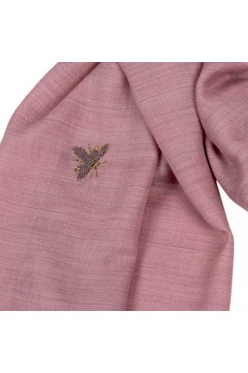 Écharpe Femme Anais Main Brodée Abeille Motif Abeille Rose Coton