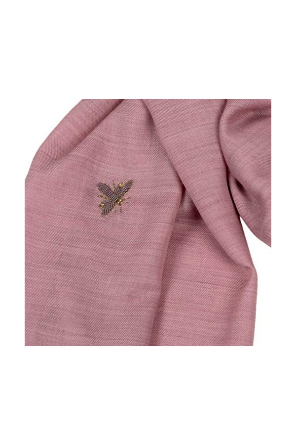 Écharpe Femme Anais Main Brodée Abeille Motif Abeille Rose Coton