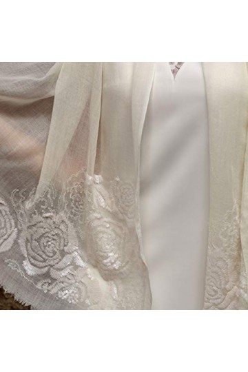 Shirin Sehan Écharpe pour femme en laine soie Rosaria Blanc cassé