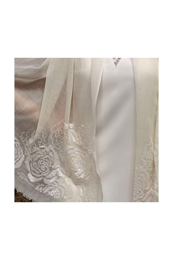 Shirin Sehan Écharpe pour femme en laine soie Rosaria Blanc cassé