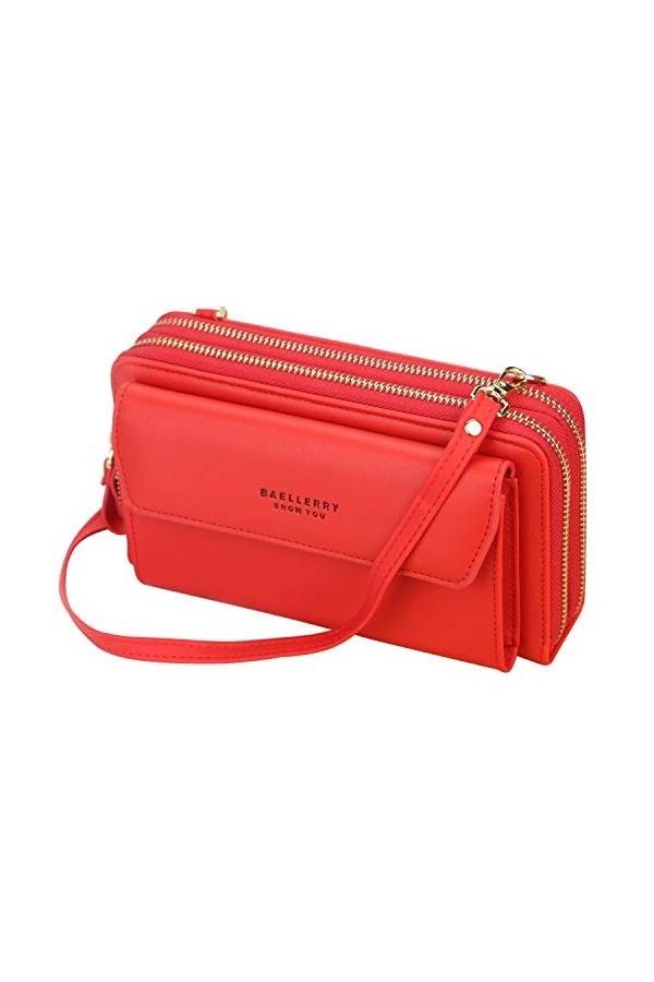 Sacs Bandoulière Femme Pochette Téléphone Portable avec Porte Cartes et 2 Fermeture Eclair Portefeuille en Cuir PU avec Longu