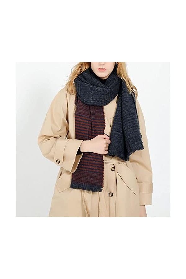 Écharpe Femmes Hiver Épais Chaud All-Match Long Printemps Automne Plaid Châle Dame Écharpes Couleur : Bleu Rouge， Taille : 2