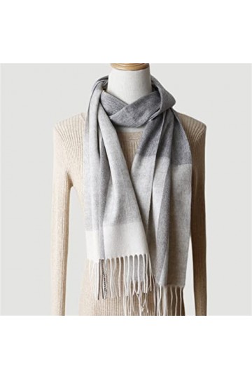 Écharpe Femme Châle Long Femme Grand Plaid Hiver Chaud Plaid Grande Écharpe Doux Chaud Couleur : Grille Gris Clair, Taille :