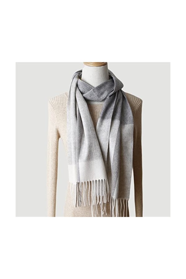 Écharpe Femme Châle Long Femme Grand Plaid Hiver Chaud Plaid Grande Écharpe Doux Chaud Couleur : Grille Gris Clair, Taille :