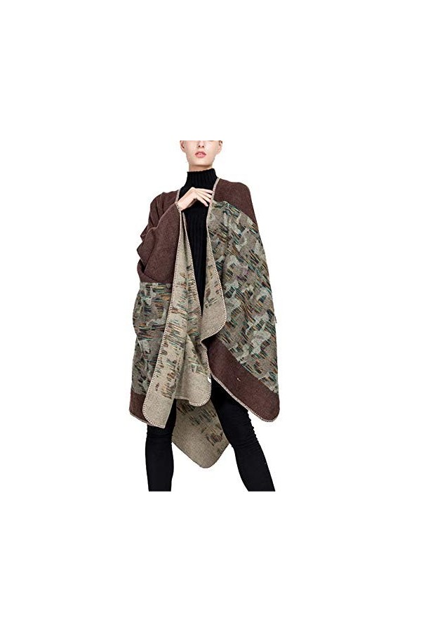 Femmes Poncho Écharpe Dames Cadeaux Automne et Hiver Street Style Camouflage Motif Split Châle Écharpe Chaude Mode Hiver Chau