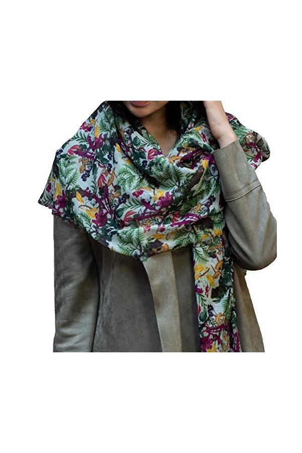 Écharpe pour femme Stola Printschal Juna, imprimé en laine, soie légère, 142 x 142 cm, multicolore